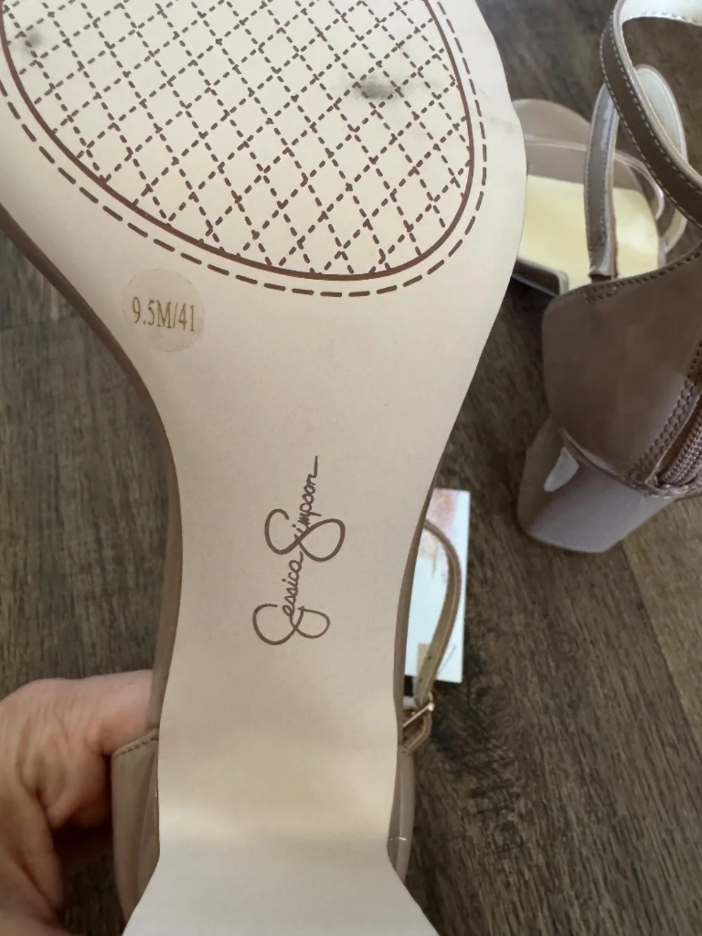 Jessica Simpson Nude Patent Crisscross Ankle Strap Block Heels
